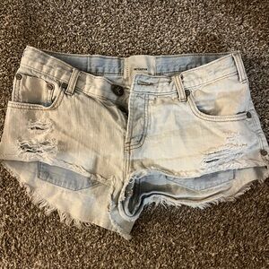 One teaspoon distressed low rise denim shorts